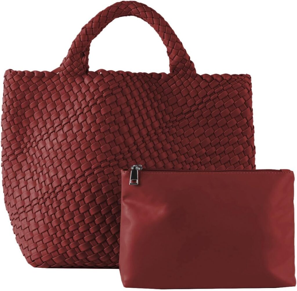 Woven Vegan Leather Handmade Tote for Women – Summer Beach Travel Hand Bag, Purse, Satchel Handbag