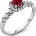 Gem Stone King Halo Engagement Ring For Women | 925 Sterling Silver | Gemstone Birthstone and White Created Sapphire | Round 5MM Center with 2MM and 1.2MM Accents | Sizes 5-9
