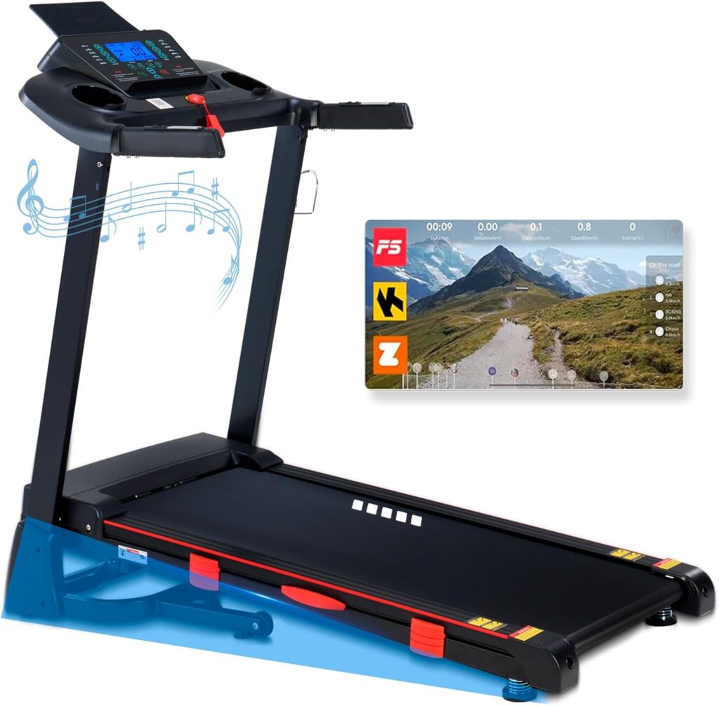 Treadmills for Home, 15% Auto Incline, 0.5-10 MPH, 18″ Belt, 3 HP, 350lb Capacity, Foldable, Bluetooth App