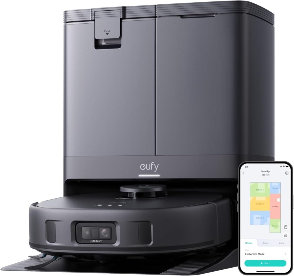 eufy X10 Pro Omni Robot Vacuum and Mop Combo, Incredible Suction, Dual Mops with 12 mm Auto-Lift and Carpet Detection, AI Obstacle Avoidance, Auto Mop Washing&Drying, Self-Emptying, Self-Refilling