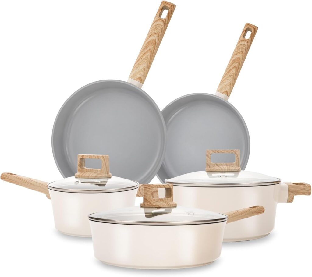 KOCH SYSTEME CS Nonstick Ceramic Cookware Set, 8 Piece Pots and Pans Set with Stay-Cool Handles, Non-toxic Ceramic Kitchen Cooking Set, Induction Compatible Dishwasher Safe, PFAS and PFOA Free, 8pcs