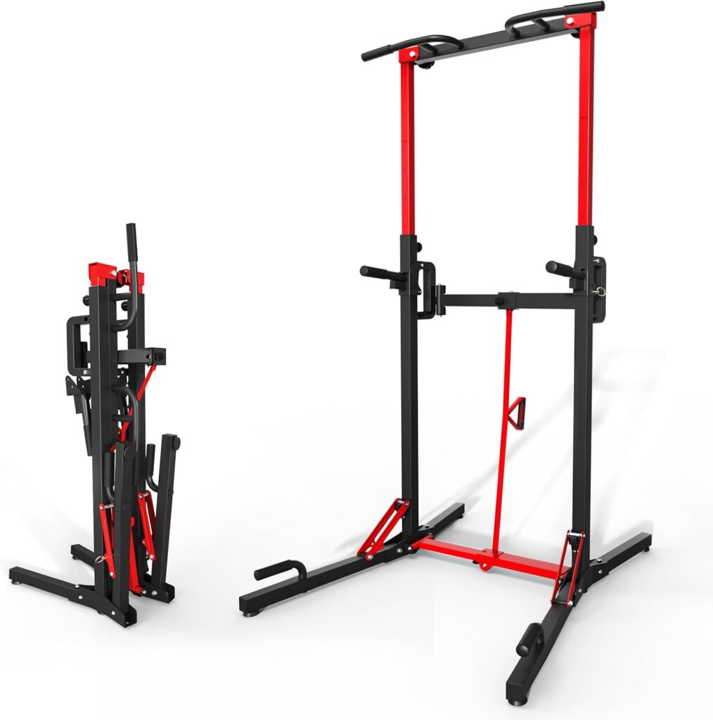 ONETWOFIT Foldable Power Tower Pull Up Bar Station, Multi-Function Adjustable Height Pull Up Dip Station for Home Gym Workout, Strength Training Fitness Equipment, Pull Up Stand 360LBS/Pro 400LBS/Pro Max 600LBS/360LBS Assistive Trainer