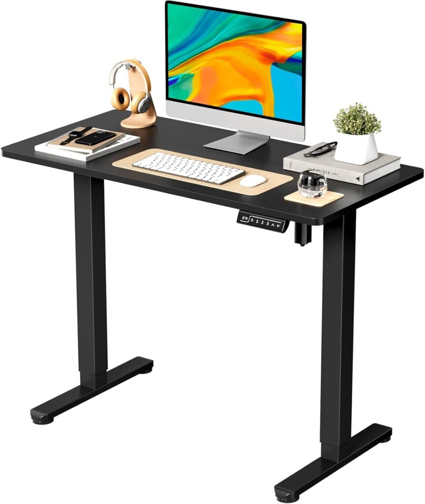 JOY worker Small Electric Standing Desk, 40″ x 20″ Whole Piece Height Adjustable Desk with Memory Controller, Black Sit to Stand Workstation for Home Office