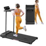 Folding Walking Pad Treadmill with Handle Bar, 3.5HP Compact Portable Foldable Walking Pads Treadmill with Handles, Electric Small Treadmills for Home Office Apartment, LED Display, 400 LBS Capacity