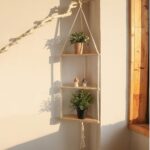Artilady White Corner Floating Shelves Wall Hanging- Macrame 3 Tier Corner Shelf Plant Wall Decor Boho Rustic Wooden Storage Orgnizer for Bedroom Living Room Pots Photos