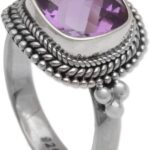 NOVICA Artisan Handmade Amethyst Cocktail Ring .925 Sterling Silver from Bali Purple Single Stone Indonesia Ultra Violet Birthstone ‘Purple Elegance’