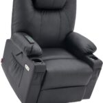 MCombo Large Power Lift Recliner Chair with Massage and Heat for Tall Elderly People, 3 Positions, Cup Holders, and USB Ports, Faux Leather 7516 (Large, Black)