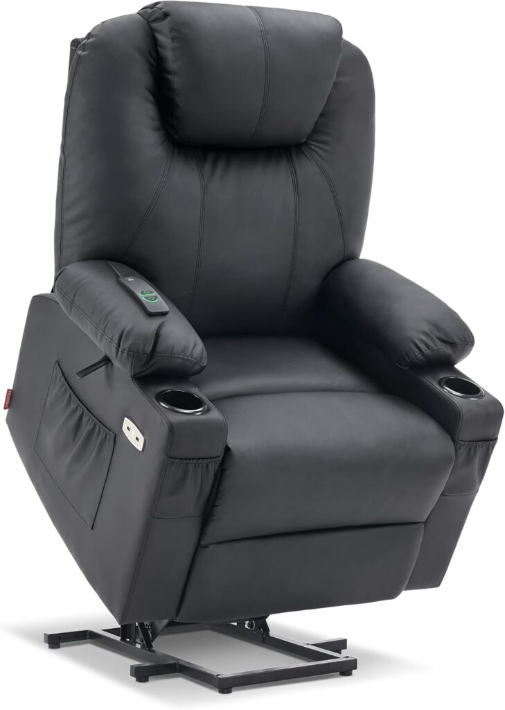 MCombo Large Power Lift Recliner Chair with Massage and Heat for Tall Elderly People, 3 Positions, Cup Holders, and USB Ports, Faux Leather 7516 (Large, Black)