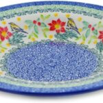 Authentic Polish Pottery Pasta Bowl 9-inch Signature UNIKAT in Festive Avian Delight Design Handmade in Bolesławiec Poland by Ceramika Artystyczna + Certificate of Authenticity