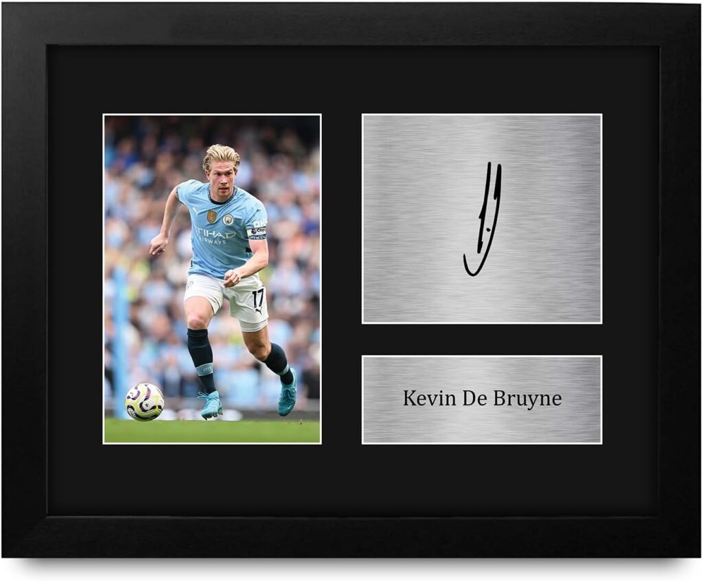 HWC Trading USL Framed Kevin De Bruyne Man City Gifts Printed Signed Autograph Picture for Soccer Fans and Supporters – US Letter Size