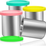 Stainless Steels Fit for Ninja Creami Containers- 4 Pack, 16oz Cups, Compatible with Ninja NC301, NC300, NC299AMZ, Fit for Ninja Creami Stainless Steel Pint, Silicone Lids, NC301 Creami Containers