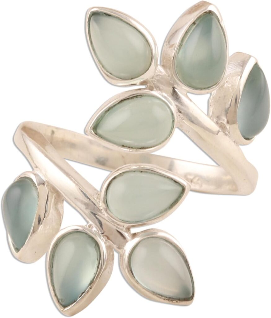 NOVICA Artisan Handmade Chalcedony Cocktail Ring .925 Sterling Silver Multi Stone India Gemstone ‘Leafy Glory’