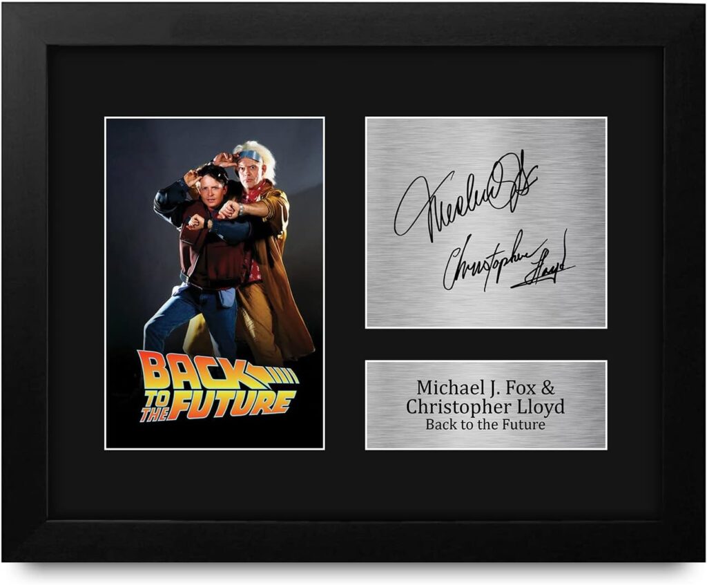 HWC Trading Back to the Future Printed Autograph USL Framed Signed Michael J Fox Christopher Lloyd Print Photo Picture Display – US Letter Size