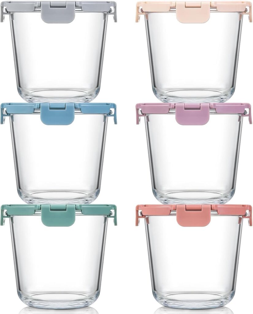 [UPGRADED LID] 6 Sets 3 Cup Glass Meal Prep Containers with Lids, Food Storage Bowl Jars for Leftover Lunch Meal Oats Salad Soup Fruit Snack Yogurt – Microwave, Oven, Freezer Safe, BPA Free, Airtight