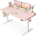 OffiGo Electric Height Adjustable Standing Desk, 48 Inch Pink Computer Desk for Women Girls, Sit Stand Table for Home, Office, Bedroom