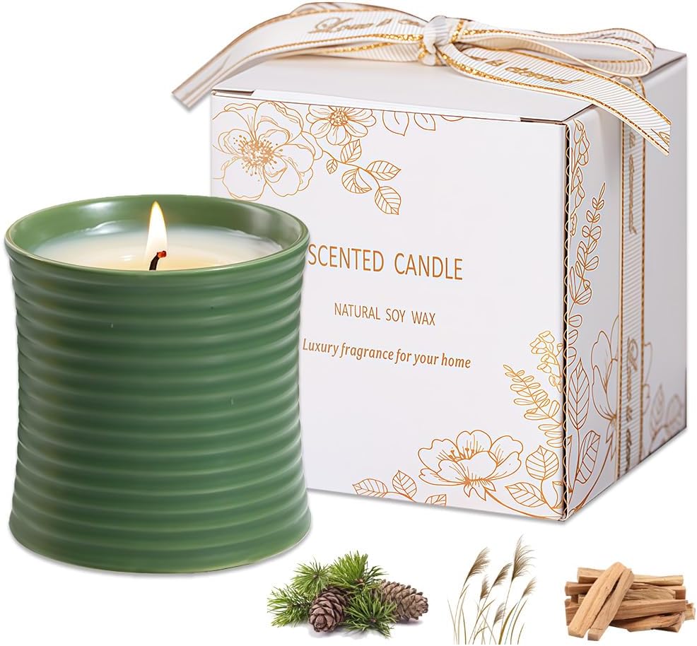 Generic Natural Soy Wax Scented Candle, Sandalwood Fragrance, Green Ceramic Container, Handmade Luxury Home Decor with Cotton Wick, Reusable Jar