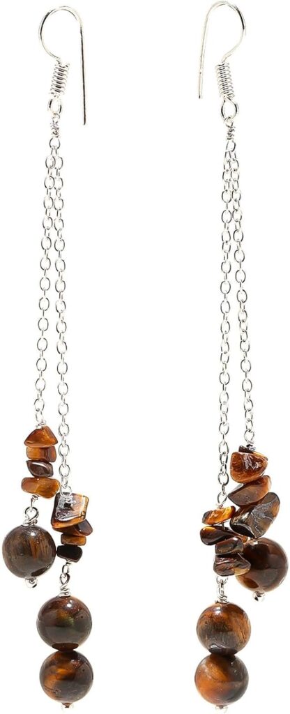 POSHPENDANT Handmade Gemstone Dangle Drop Earrings – Genuine Healing Crystals for Chakra Energy – Silver-Plated Boho Western Long Dangle – Gift-Ready Spiritual Birthstone Jewelry for Women