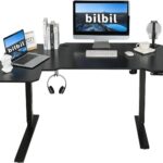 bilbil 59 Inches L-Shaped Electric Height Adjustable Standing Desk, Stand Up Home Office Desk with 4 Memory Preset Options, Double-Beam Construction, Anti-Collision Technology
