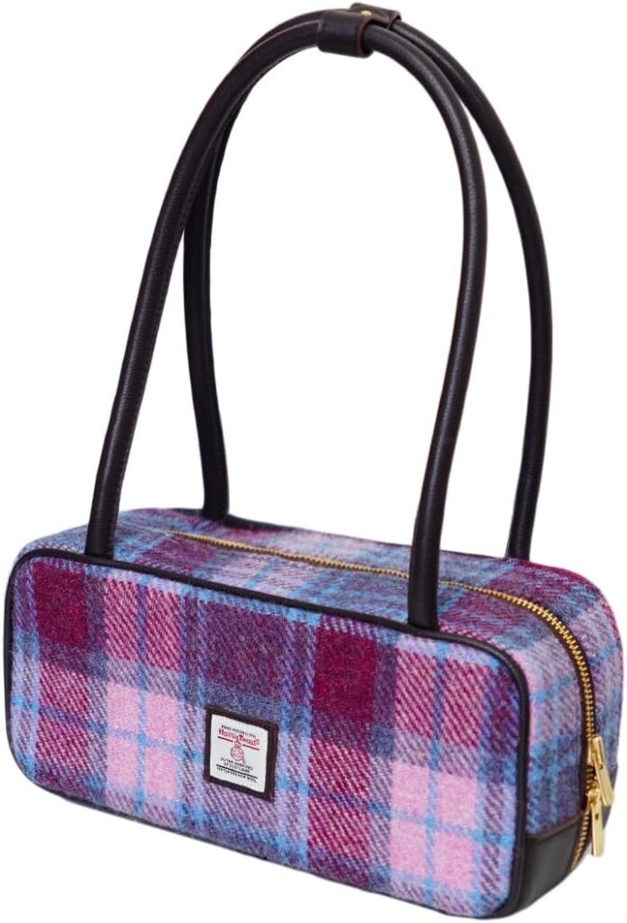 Harris Tweed Shoulder Bag for Women Handmade Vintage Wool Purse with Top Grain Leather Details Retro Rectangle Tote