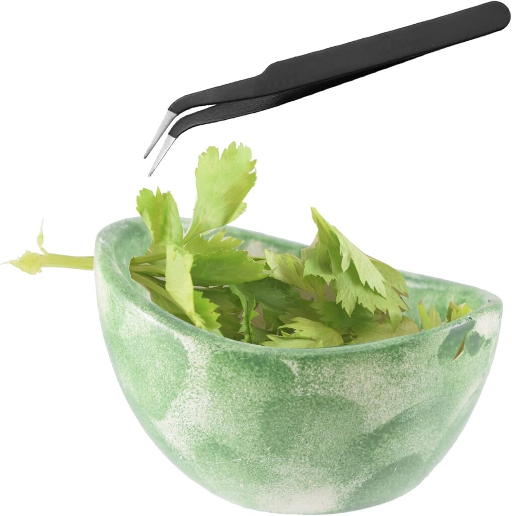 Pottery Herb Stripper Bowl,Handmade Imitation Ceramic Kitchen Tool with Tweezers Handmade Herbs Stripper Tool for Dishwasher and Microwave