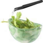 Pottery Herb Stripper Bowl,Handmade Imitation Ceramic Kitchen Tool with Tweezers Handmade Herbs Stripper Tool for Dishwasher and Microwave