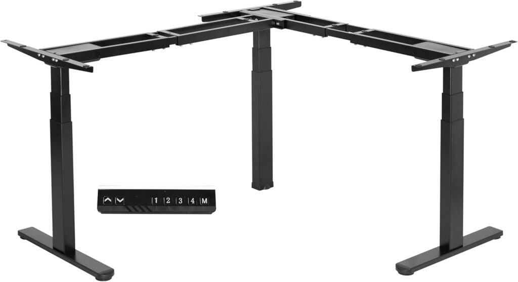VIVO Electric Triple Motor Height Adjustable 3 Leg Corner Desk Frame, up to 300lbs, Sit Stand Ergonomic L Shaped Frame Only, Black, DESK-V130EB