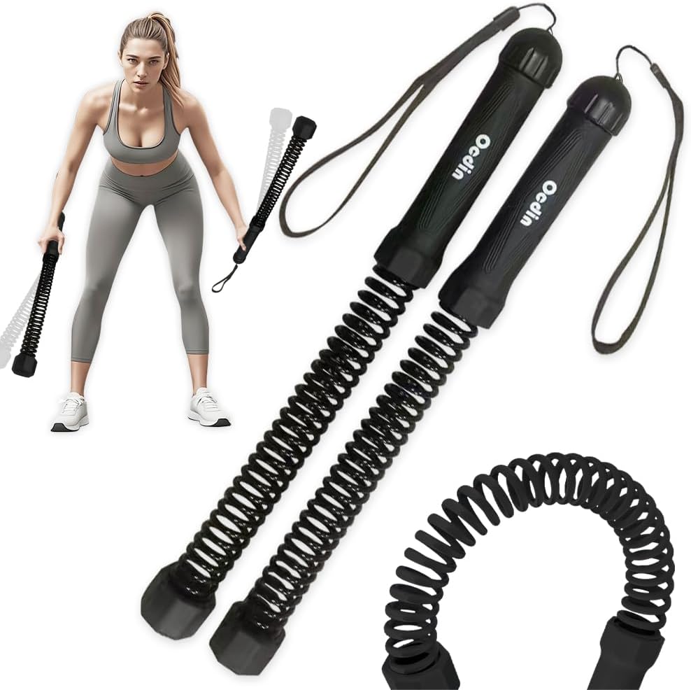 Ocdin Portable Ropeless Battle Ropes for Home Gym, 2 Sticks Cordless Training Rope for Low-Impact Cardio Training