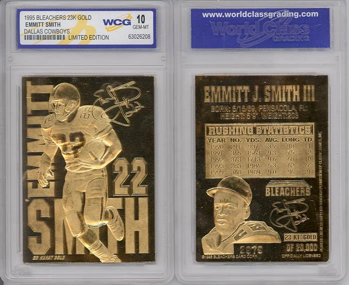 Emmitt Smith 1995 23KT Gold Card Sculpted NFL Dallas Cowboys – Graded GEM Mint 10