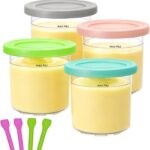 Creami Pint Containers and Lids for Ninja – 4 Pack, 16oz Creamy Cups Compatible with Ninja NC301 NC300 NC299AMZ Series CREAMi Ice Cream Maker, BPA Free & Dishwasher Safe