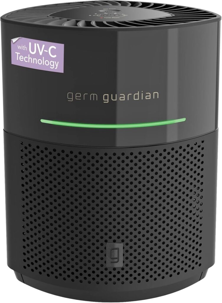 GermGuardian Airsafe+ Air Purifier for Home, for Wildfire Smoke, Pets, Pollen, Odor, Large Rooms Up To 1043 Sq. Ft. with HEPA Pure Air Filter, UV-C Light & Air Quality Sensor, 12″, AC3000B, Black