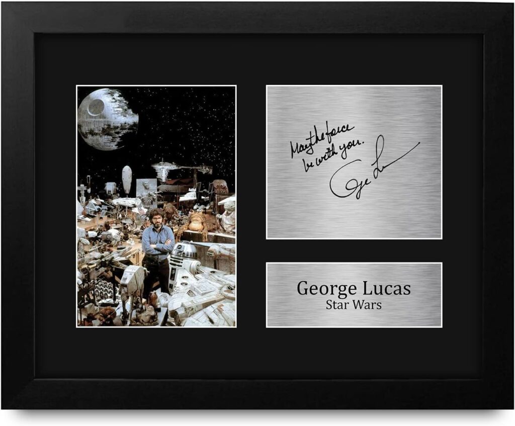 HWC Trading George Lucas Gift USL Framed Signed Printed Autograph Star Wars Gifts Creator Print Photo Picture Display – US Letter Size