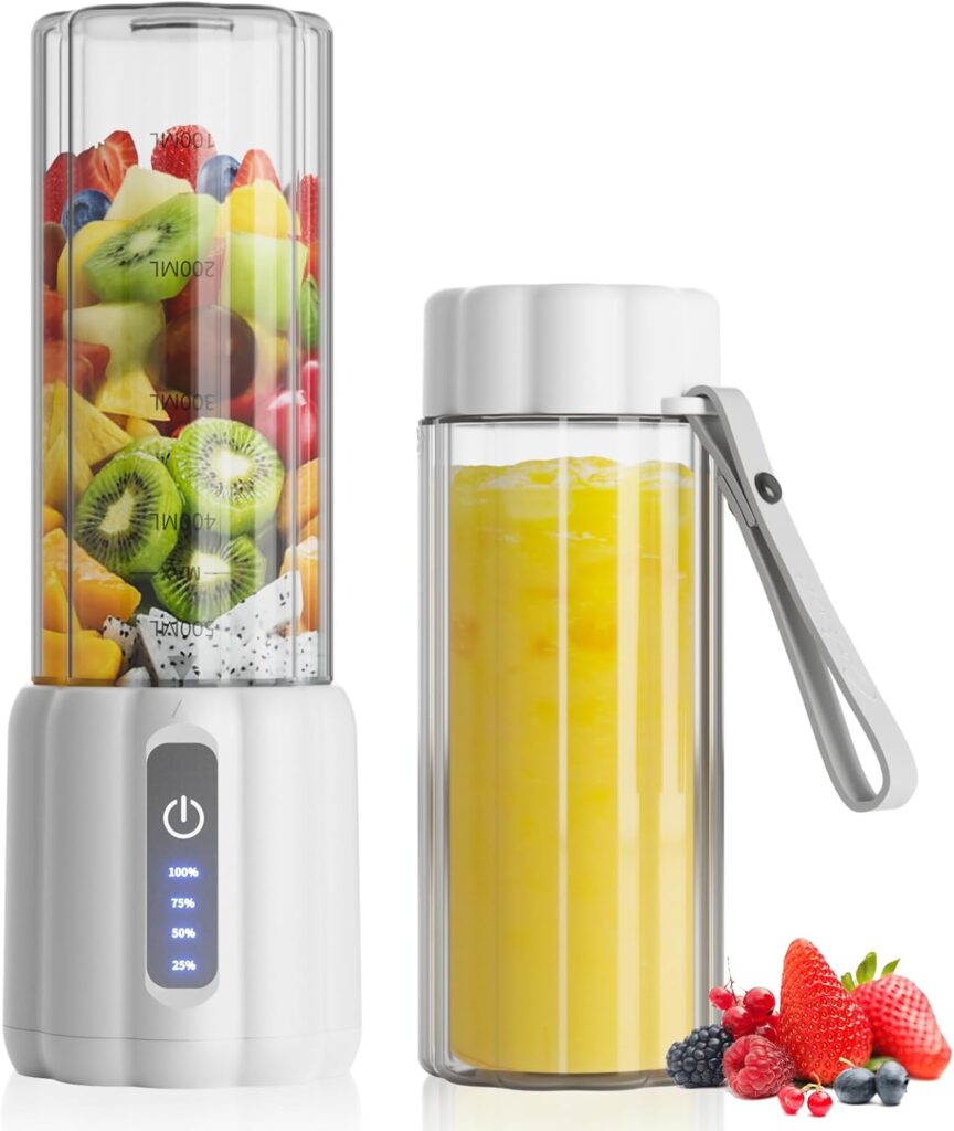 COKUNST Portable Blender, Small Smoothie & Shake Maker with LED Display, 17 oz (500ml) Personal Blender with 6 Blades, USB C Rechargeable Juice Mixer with Extra Lid for Travel, Office, Gym, Home