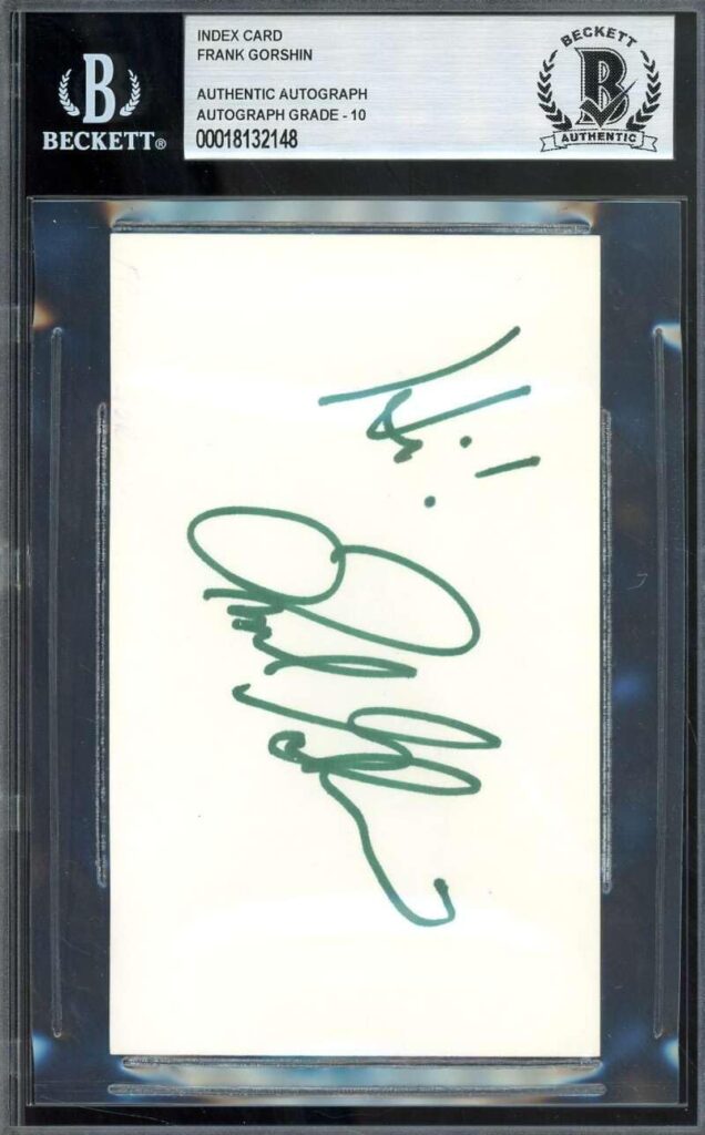Frank Gorshin Gem Mint 10 Beckett BAS Signed 3×5 Index Card Batman Riddler Autograph