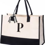 Salt Earth 100% Cotton Personalized Everyday Canvas Initial Tote Bag for Women, Monogrammed Large Utility Bag for Beach