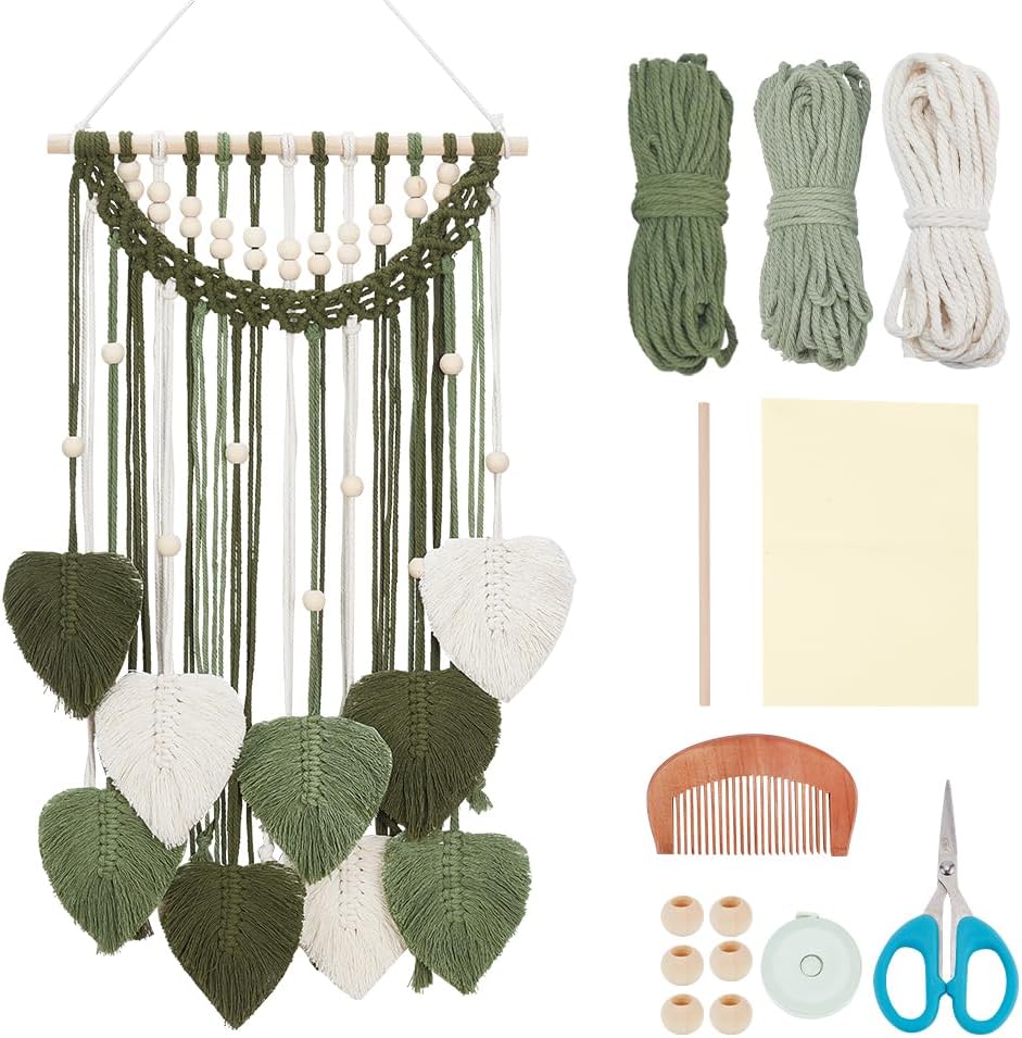 ORIGACH DIY Macrame Leaf Wall Hanging Kit Boho Macrame Leaf Tapestry Kit for Adults Beginner Handmade Macrame Feather Wall Hanging Decor for Living Room Bedroom