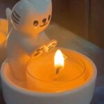 Cartoon Kitten Candle Holder, Handmade Ceramic Candlestick, Kitty Warming Its Paws Cute Scented Light Holder, Gift for Girl Women, Cat Lover Choice(Not Included Candles)