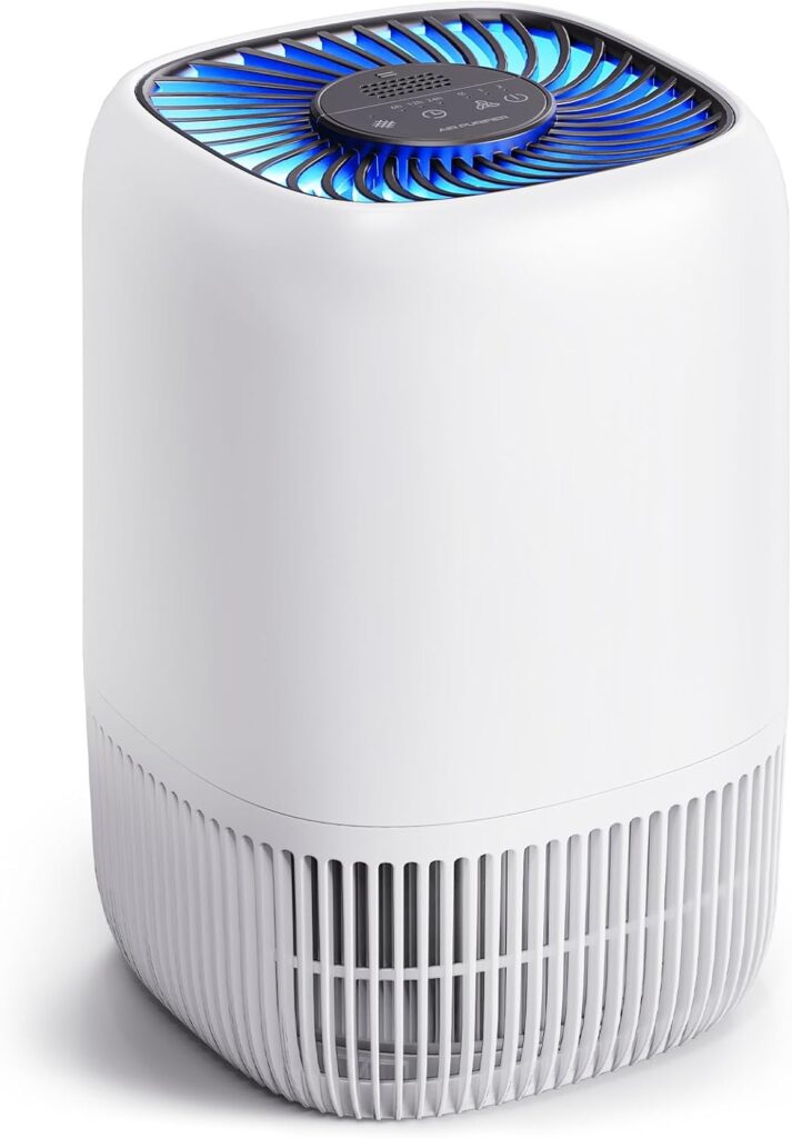 Air Purifiers for Home with H13 True HEPA Filter Up to 1076 Ft² for Pet Hair, Odors, Pollen, Smoke, Compact Air Cleaner with 3 Speeds, Timer, Aroma Quiet 360°Intake Filter, White