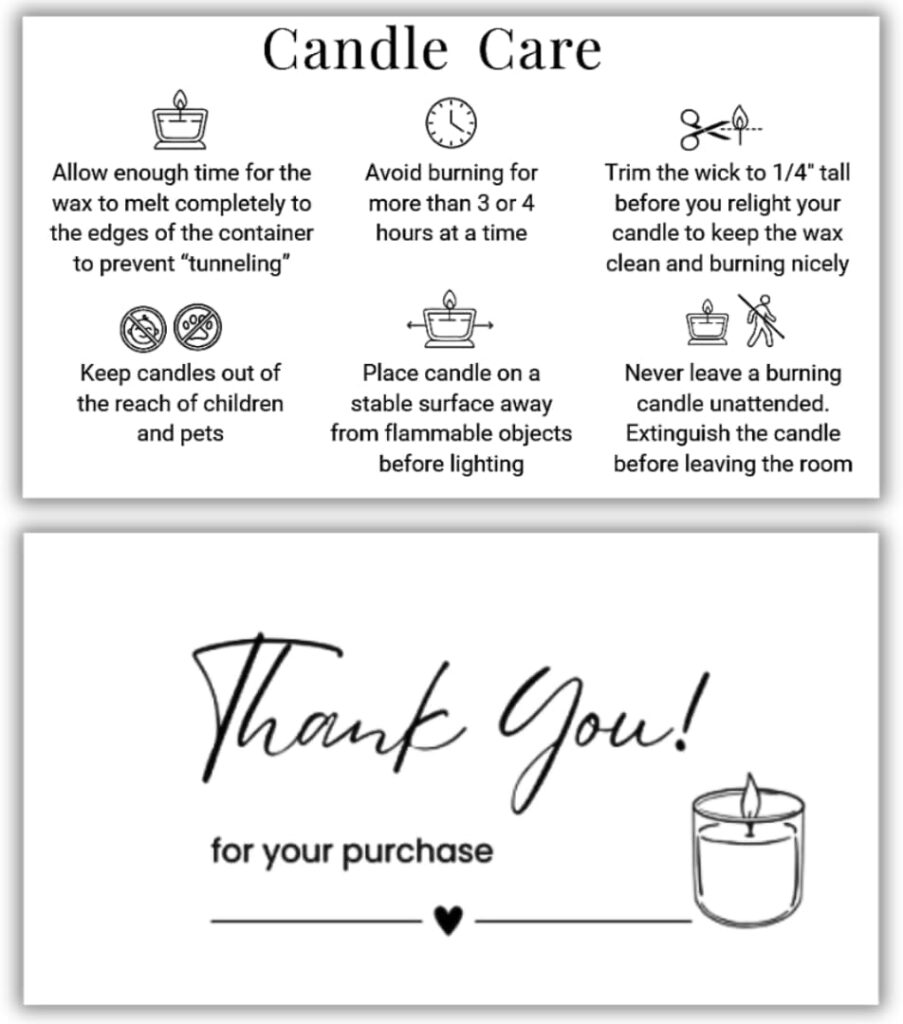 Handmade Candle Care Instruction Card, Candle Care Instruction Card, 3.5 x 2 in Business Card Size 50 Pack for Handmade Candle Makers