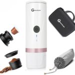 Portable Electric Espresso Machine, Car Travel Self-Heating Electric Coffee Maker for Camping with Type-C, Suitable for ground coffee and Ns capsules for RV, Hiking, Office Spring Travel White Heating