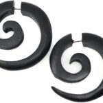 Tribal Organic Wooden Earrings – Fake Gauge Hippie Natural Black Brown Wood Faux Plugs Tapers – Emo Goth Punk Spiral Gothic 316L Surgical Steel Hypoallergenic