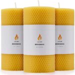 3PCS Beeswax Pillar Candles,Large Handmade Pure Beeswax Rolled Candle,Unscented & Dripless & Smokeless,3 * 6″