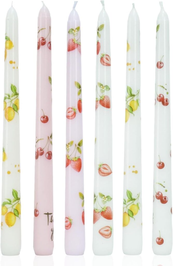 Fruit Colored Taper Candle Dripless Tall Candlesticks 10inch Handmade Unscented Long Candle Stick Smokeless Tapered Holiday Party Celebrate Candle，6pcs