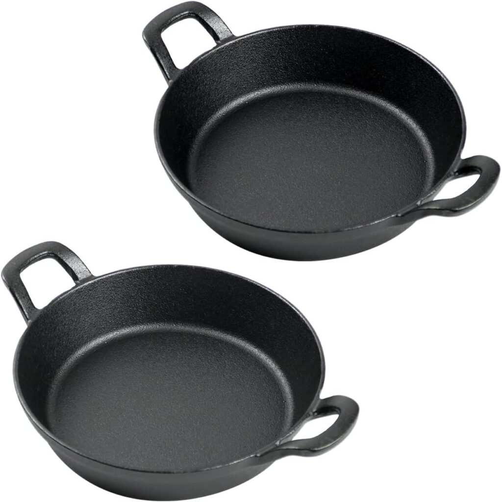 DVK Small Cast Iron Skillet Round Frying Shrimp Pan Set Suitable for kitchen, Indoor and Outdoor Picnics (2, 7In)
