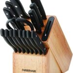 Farberware Edgekeeper Triple Rivet Block Set with Built in Knife Sharpener, 16-Piece, Black
