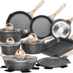 JEETEE Pots and Pans Set Non Stick 23pcs, Healthy Kitchen Cookware Sets, Induction Cooking Set W/Gray Frying Pans, Saucepans, Sauté & Griddle & Crepe Pan (PFOA, PFAS Free)