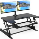 Mount-It! Standing Desk Converter Dual Monitor, 2 Screen Mounts Included, Height Adjustable Desk Riser in Black, Stand Up Desk Convertor Large 36″ Wide, Sit Stand Convertor with Manual Lift Gas Spring