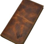 Le’aokuu Mens Real Leather Bifold Organizer Checkbook Wallet Cash Holder Brown