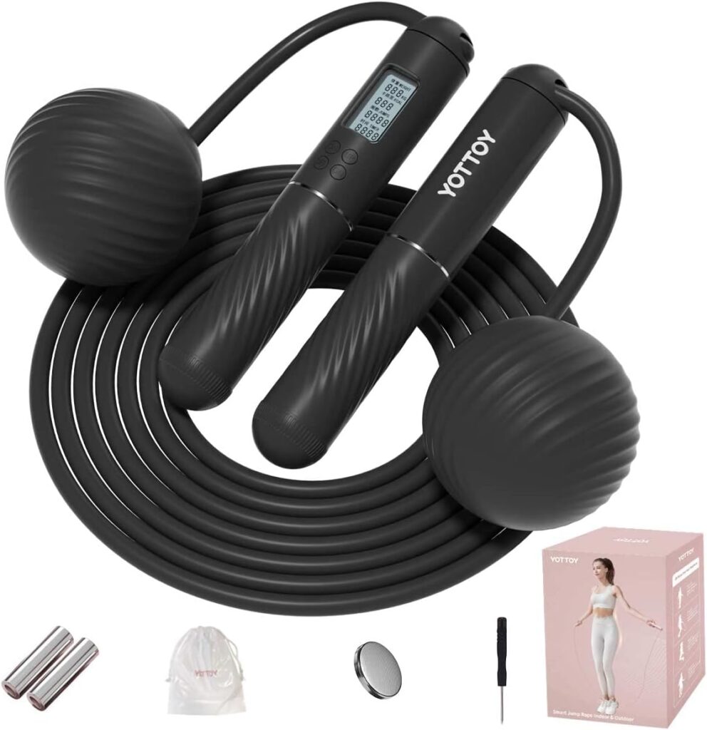 YOTTOY Skipping Ropes for Adults -Cordless Counter Jump Rope with Large Cordless Ball-Weighted Jump Rope for Women with LCD Display