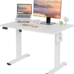 Electric Standing Desk Adjustable Height, 40×24 Inches Sit Stand up Desktop for Home Office, Ergonomic Rising Computer Table with Memory Preset, White