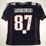 Autographed/Signed Rob Gronkowski New England Blue Football Jersey Beckett BAS COA